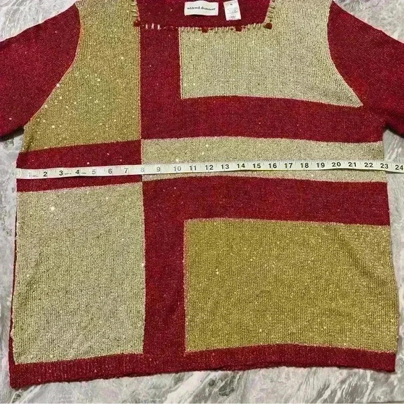 Alfred Dunner Sweater Women XL Red Gold Metallic Color Block Embellished Sweater - Picture 5 of 9